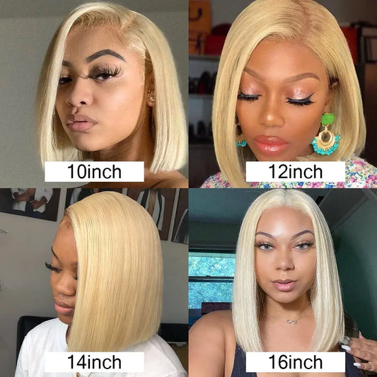 613 Blonde Colored Bob Wig Raw Virgin Transparent HD Full Lace Human Hair Wig